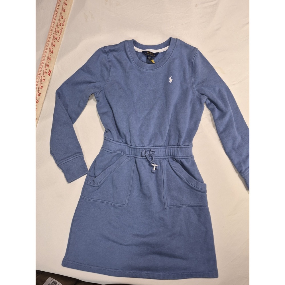 Polo Ralph Lauren Girls Sweatshirt Dress Blue Periwinkle Sz L 12-14